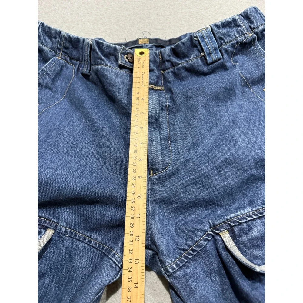 Marithe Francois Girbaud Mens 40M Blue Cargo Jeans Wide Leg Logo Straps Y2K 90s